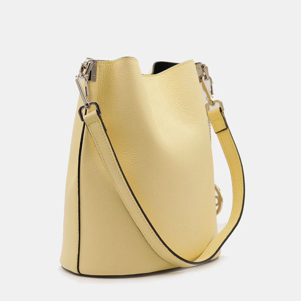 Borsa Secchiello con Tracolla VIAVERDI in Pelle Gialla Chiaro Made in Italy linea Capalbio - Image 5