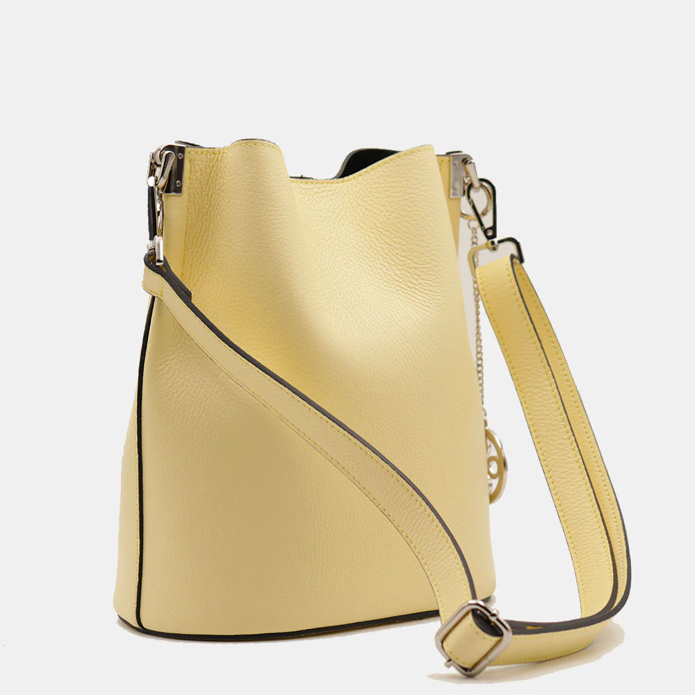 Borsa Secchiello con Tracolla VIAVERDI in Pelle Gialla Chiaro Made in Italy linea Capalbio - Image 6