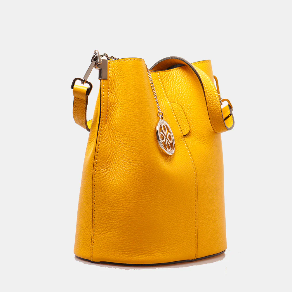 Borsa Secchiello con Tracolla VIAVERDI in Pelle Gialla Made in Italy linea Capalbio - Image 3
