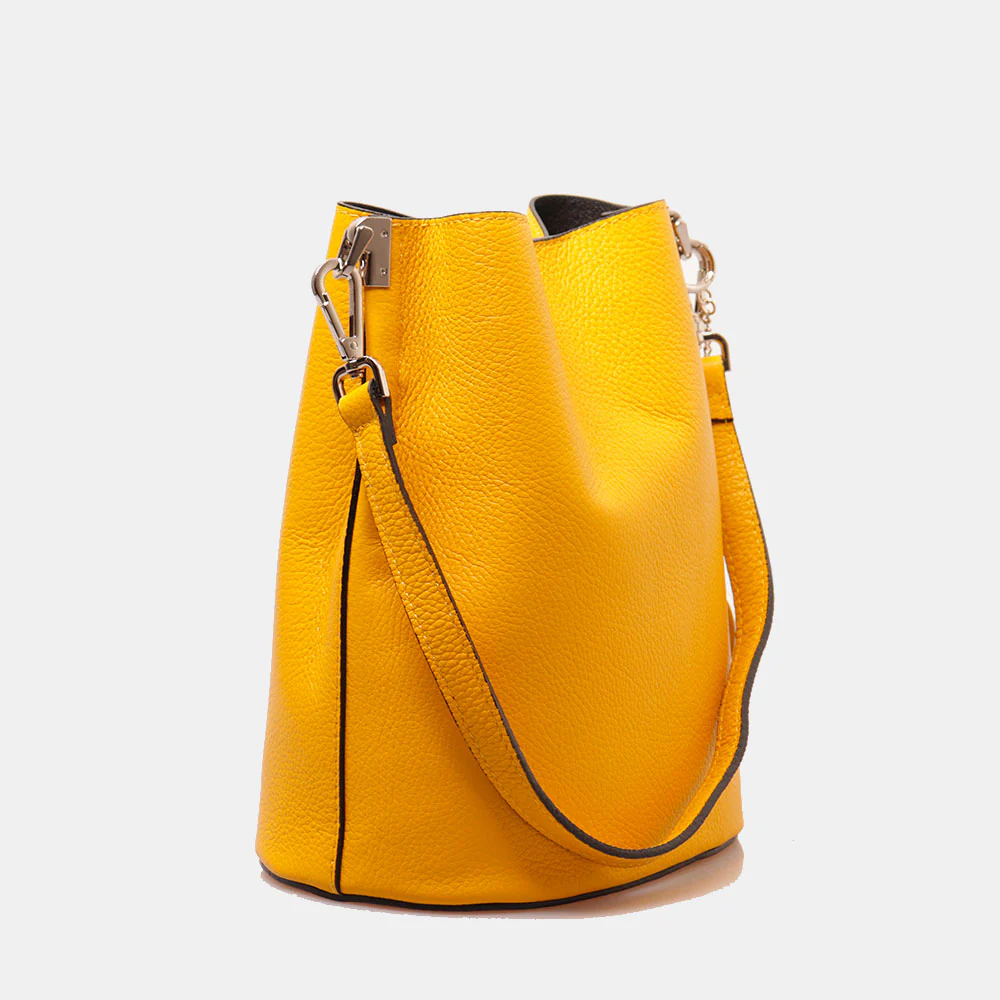 Borsa Secchiello con Tracolla VIAVERDI in Pelle Gialla Made in Italy linea Capalbio - Image 5