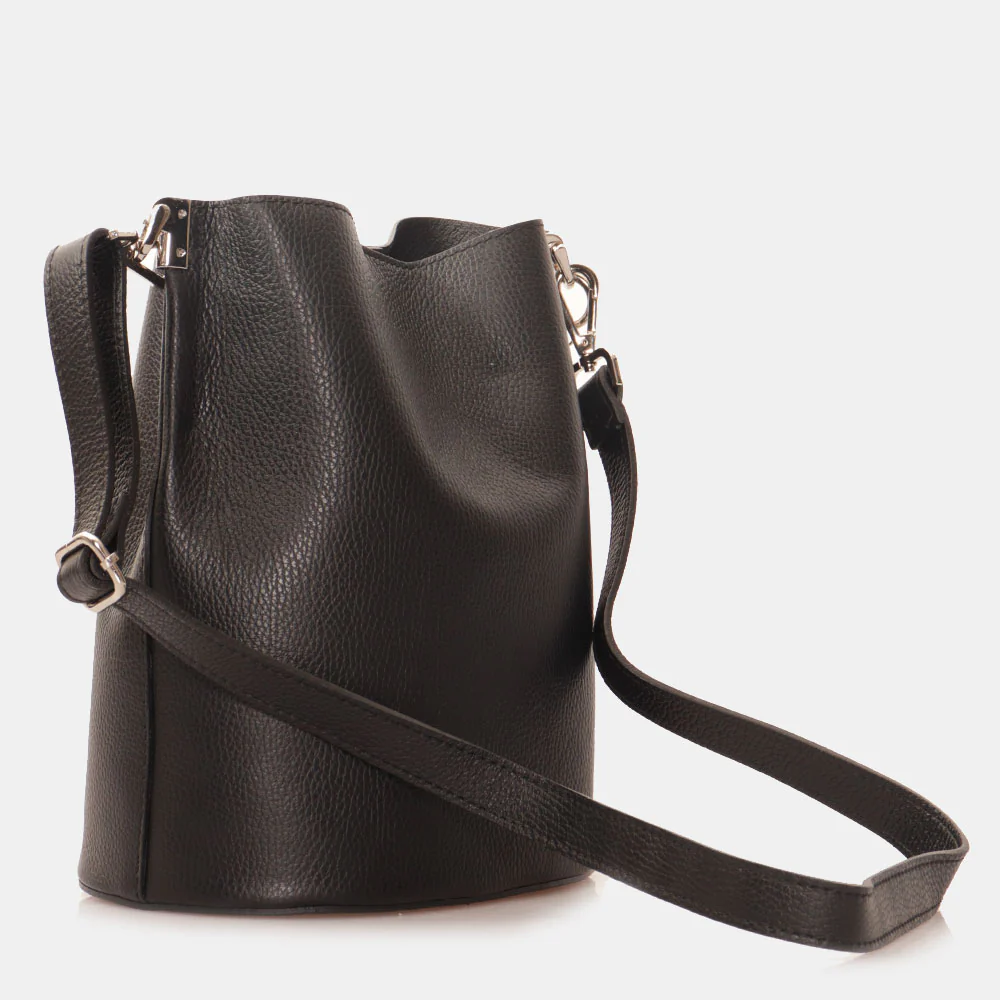 Borsa Secchiello con Tracolla VIAVERDI in Pelle Nera Made in Italy linea Capalbio - Image 4
