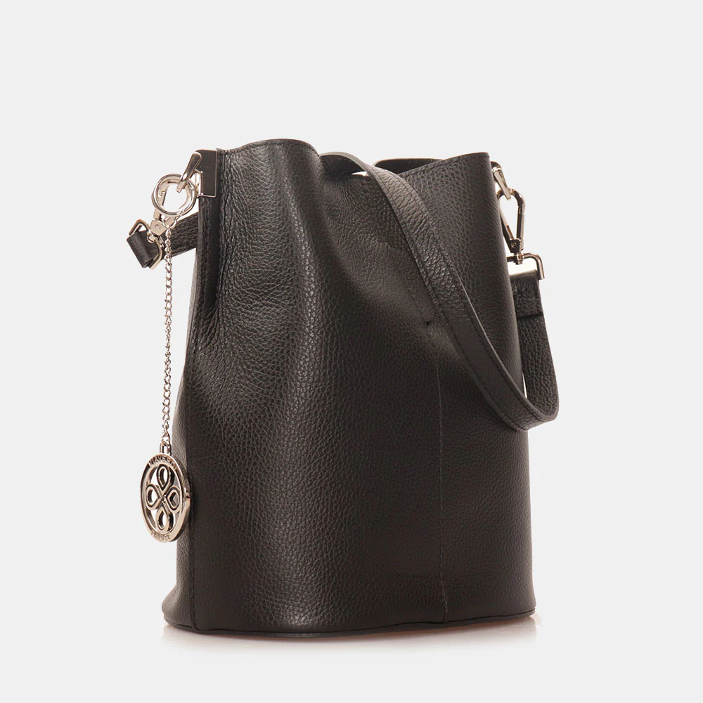 Borsa Secchiello con Tracolla VIAVERDI in Pelle Nera Made in Italy linea Capalbio - Image 6