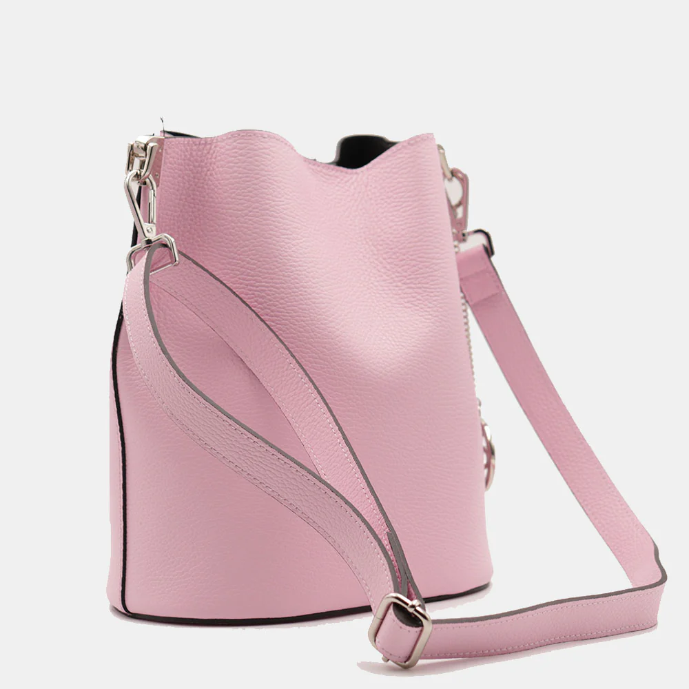 Borsa Secchiello con Tracolla VIAVERDI in Pelle Rosa Chiaro Made in Italy linea Capalbio - Image 7