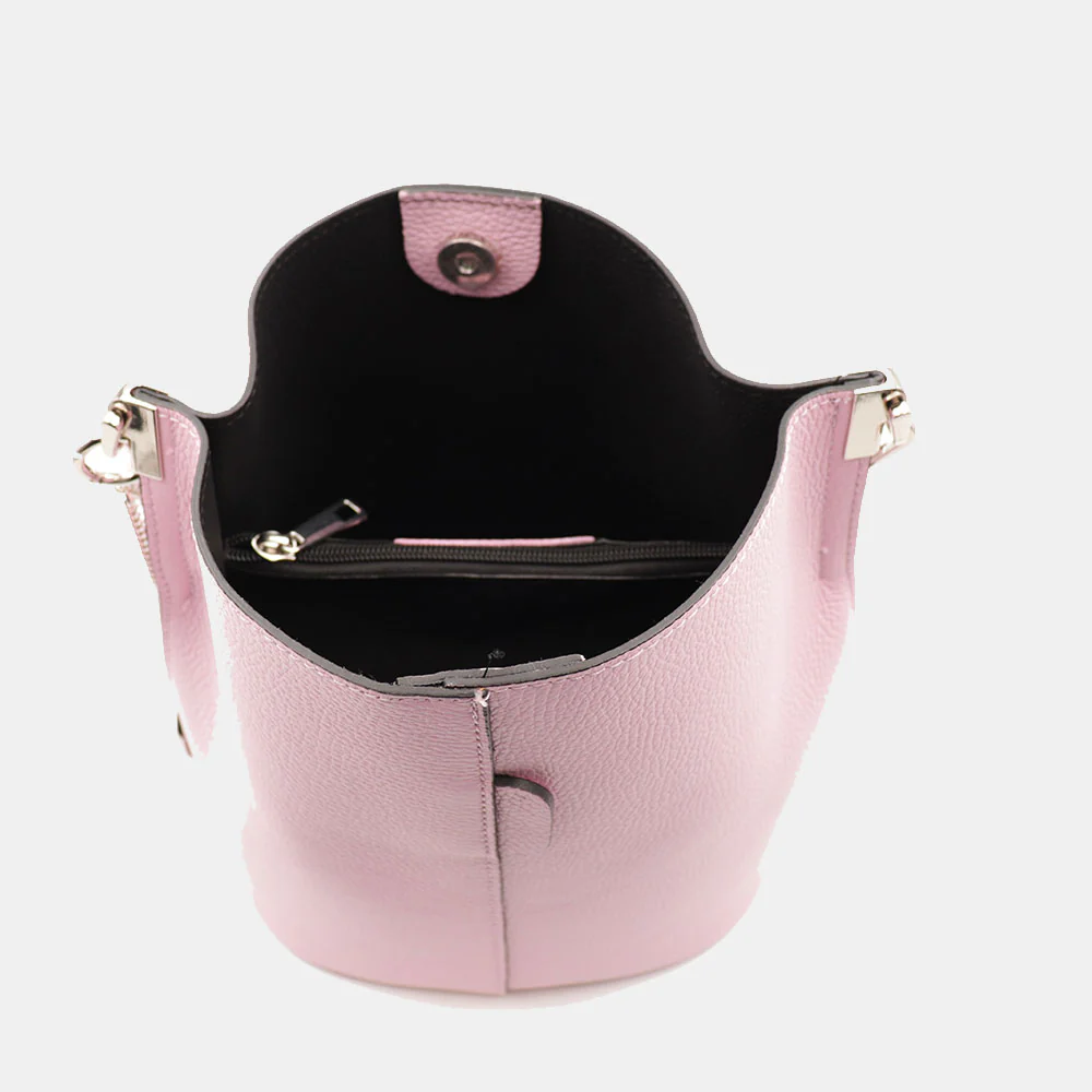 Borsa Secchiello con Tracolla VIAVERDI in Pelle Rosa Chiaro Made in Italy linea Capalbio - Image 8