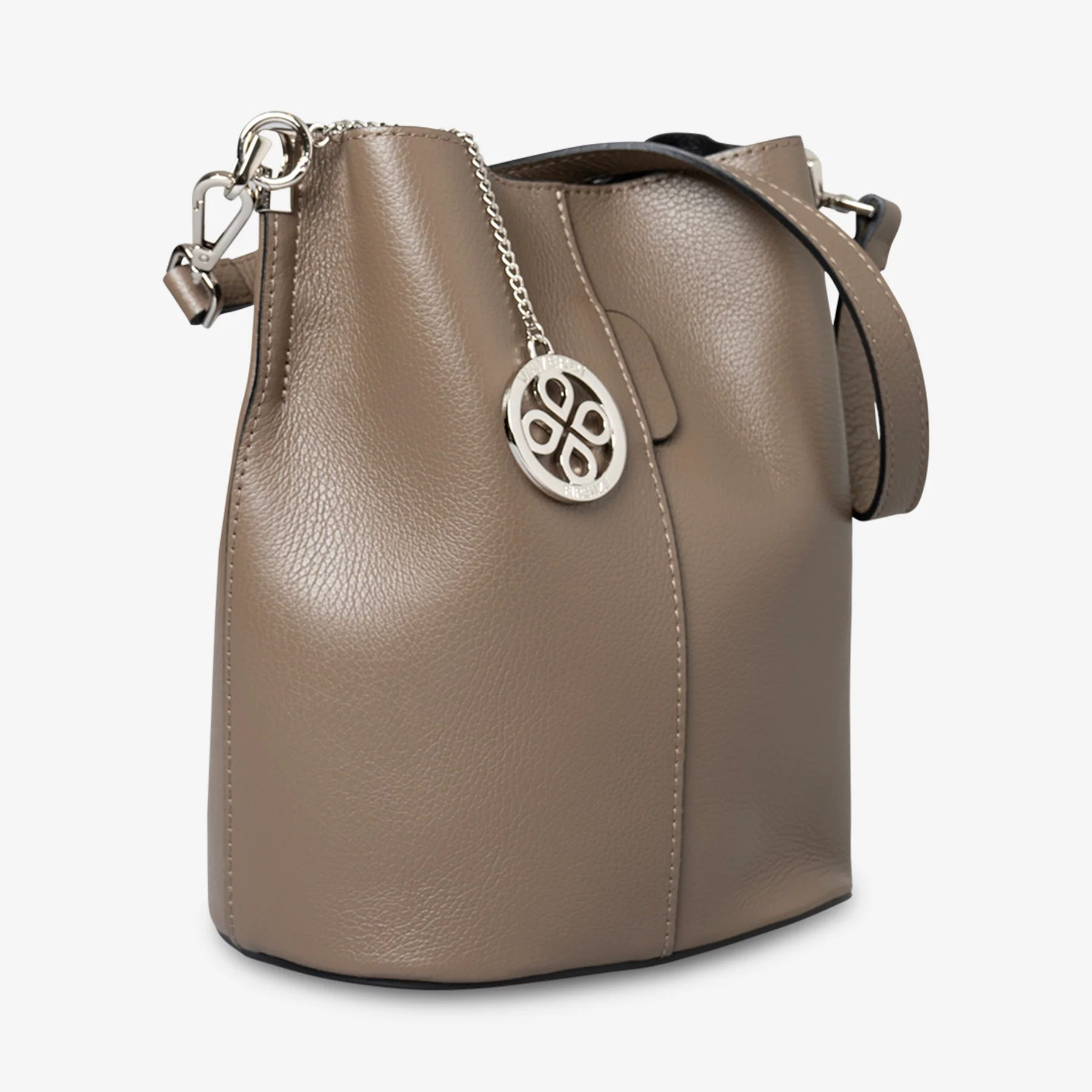 Borsa Secchiello con Tracolla VIAVERDI in Pelle Taupe Made in Italy linea Capalbio - Image 3