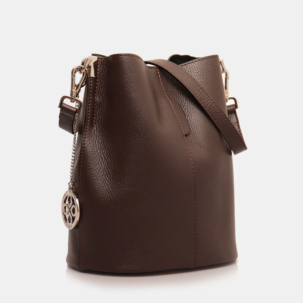 Borsa Secchiello con Tracolla VIAVERDI in Pelle Testa di Moro Made in Italy linea Capalbio - Image 2