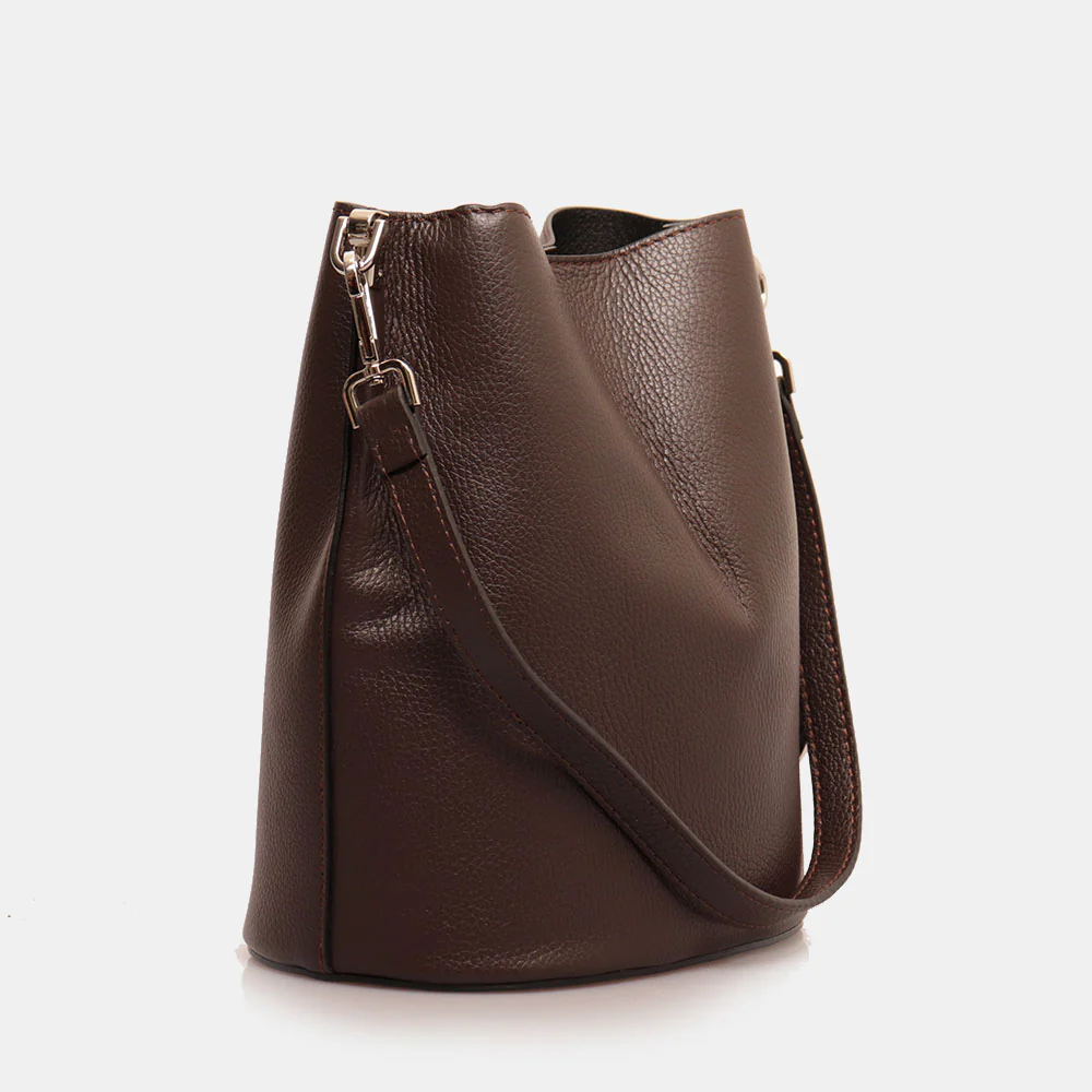 Borsa Secchiello con Tracolla VIAVERDI in Pelle Testa di Moro Made in Italy linea Capalbio - Image 3