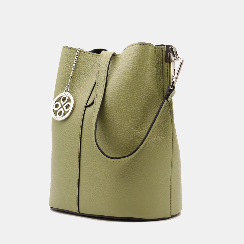 Borsa Secchiello con Tracolla VIAVERDI in Pelle Verde Chiaro Made in Italy linea Capalbio - Image 3