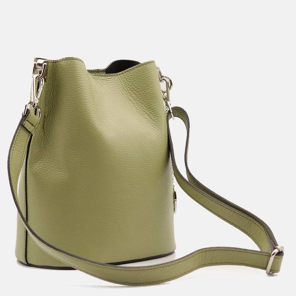 Borsa Secchiello con Tracolla VIAVERDI in Pelle Verde Chiaro Made in Italy linea Capalbio - Image 7