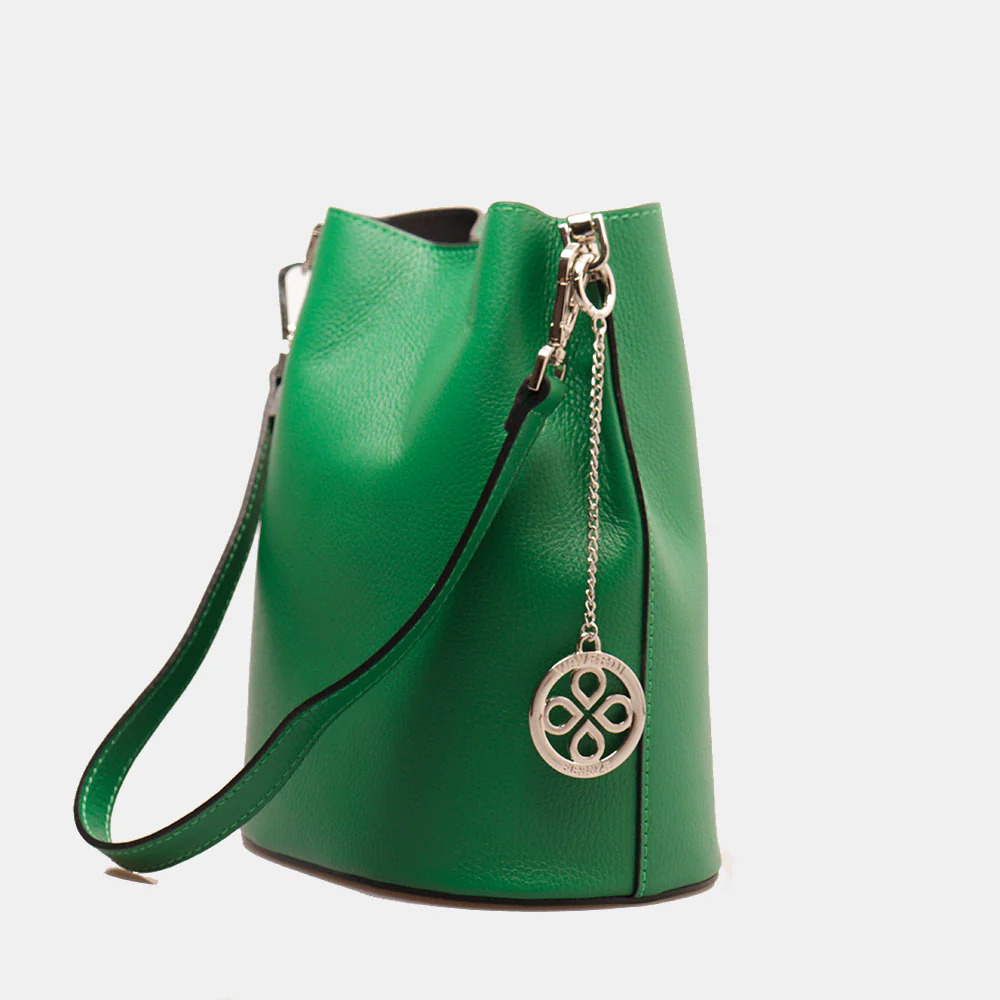 Borsa Secchiello con Tracolla VIAVERDI in Pelle Verde Made in Italy linea Capalbio - Image 3