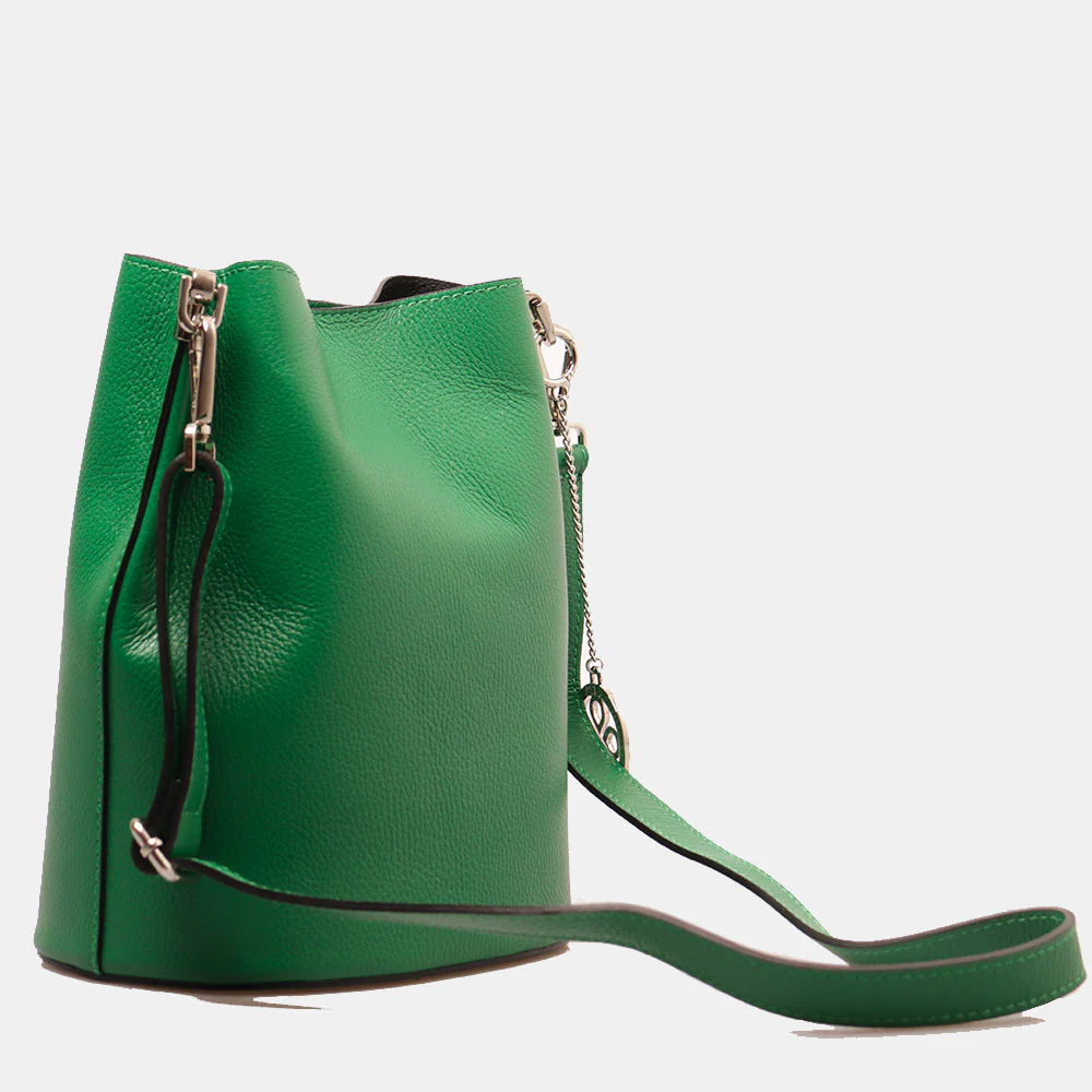 Borsa Secchiello con Tracolla VIAVERDI in Pelle Verde Made in Italy linea Capalbio - Image 4