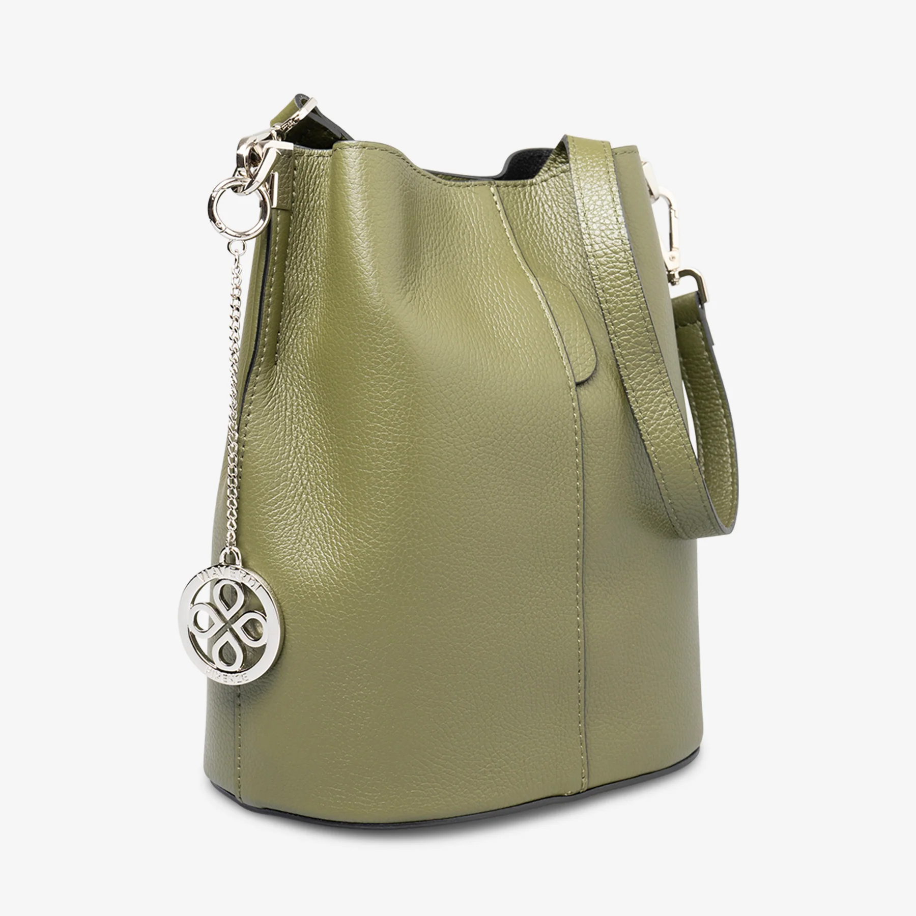 Borsa Secchiello con Tracolla VIAVERDI in Pelle Verde Made in Italy linea Capalbio - Image 3