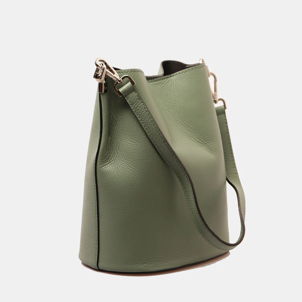 Borsa Secchiello con Tracolla VIAVERDI in Pelle Verde Menta Made in Italy linea Capalbio - Image 4