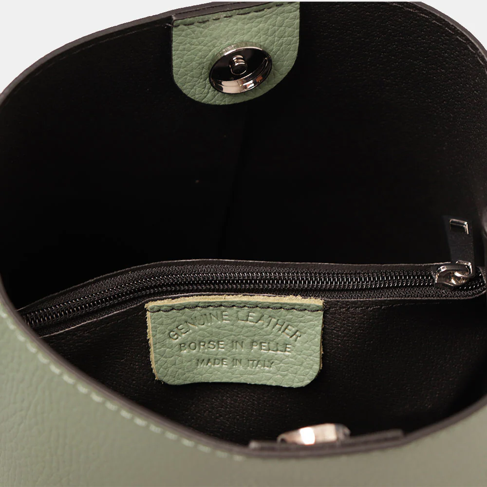 Borsa Secchiello con Tracolla VIAVERDI in Pelle Verde Menta Made in Italy linea Capalbio - Image 7