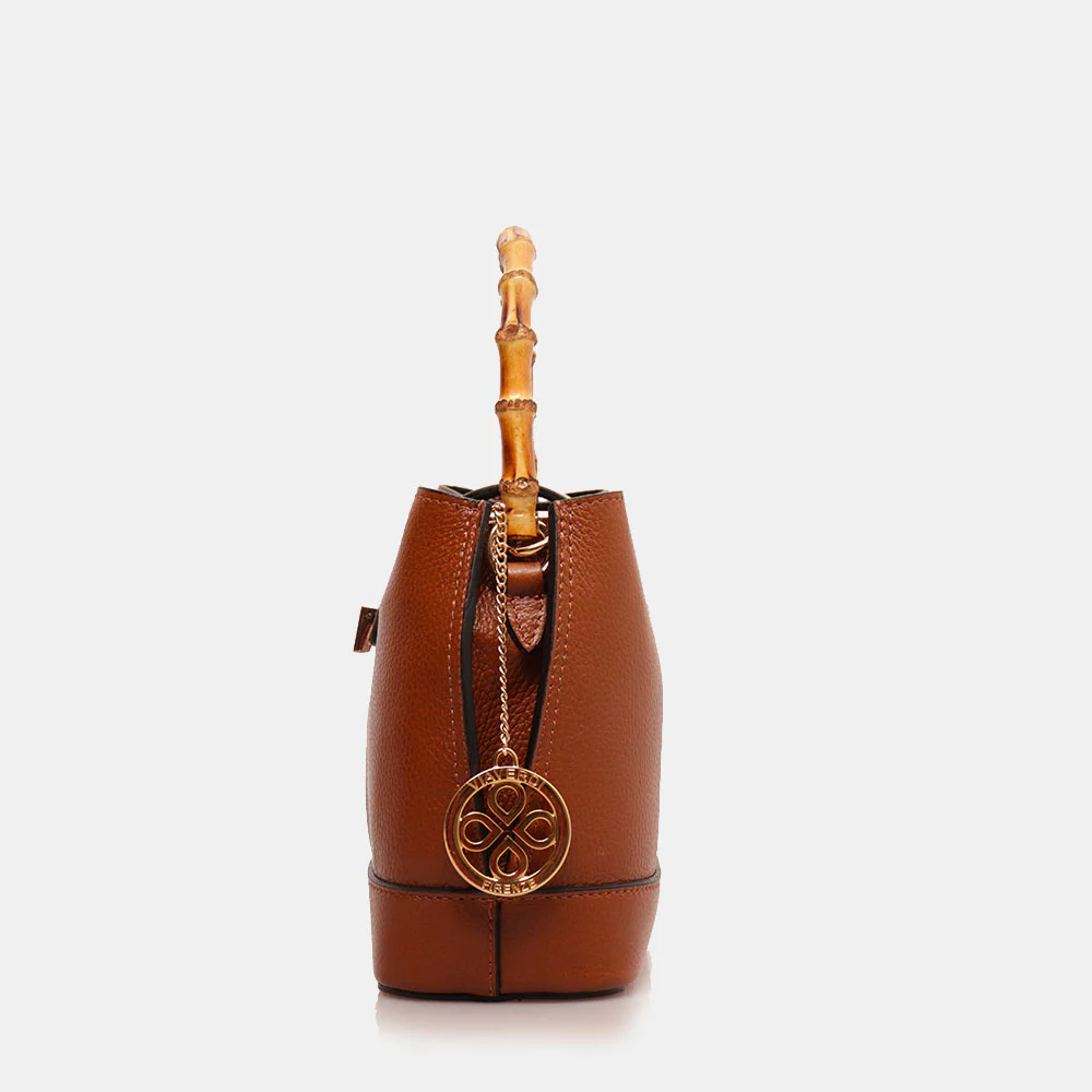 Borsa Secchiello Piccola VIAVERDI in Pelle color Cuoio Made in Italy linea Volterra - Image 4