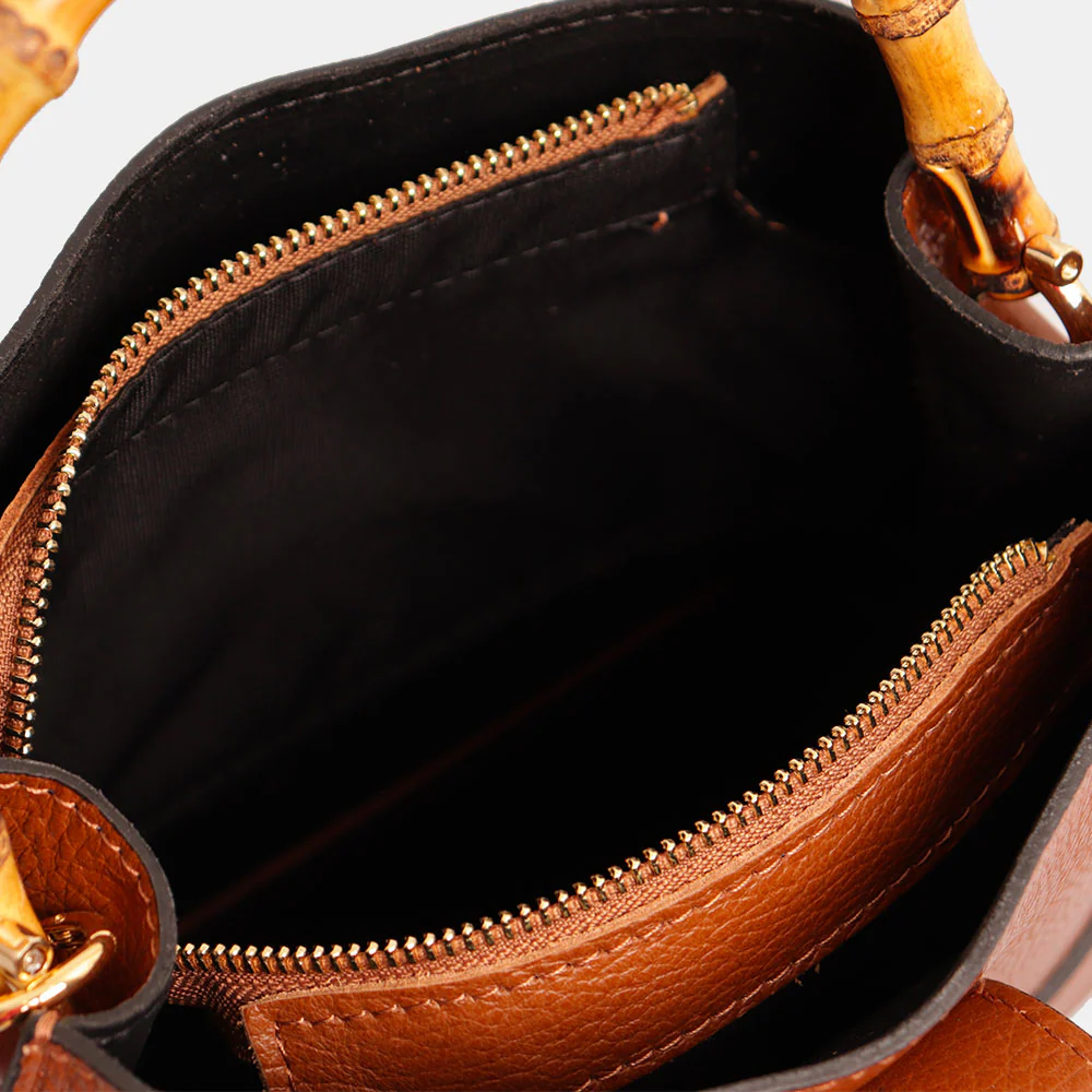 Borsa Secchiello Piccola VIAVERDI in Pelle color Cuoio Made in Italy linea Volterra - Image 7
