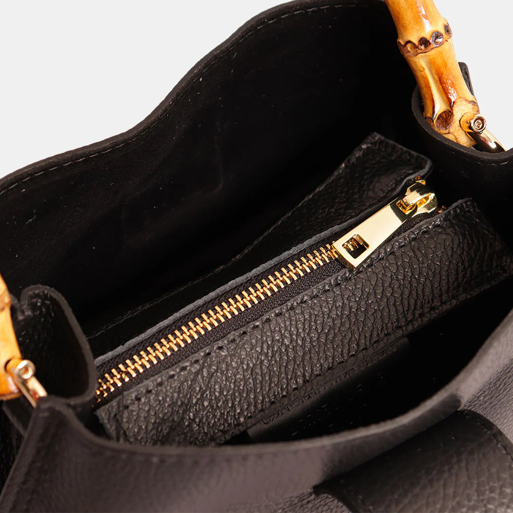 Borsa Secchiello Piccola VIAVERDI in Pelle Nera Made in Italy linea Volterra - Image 5