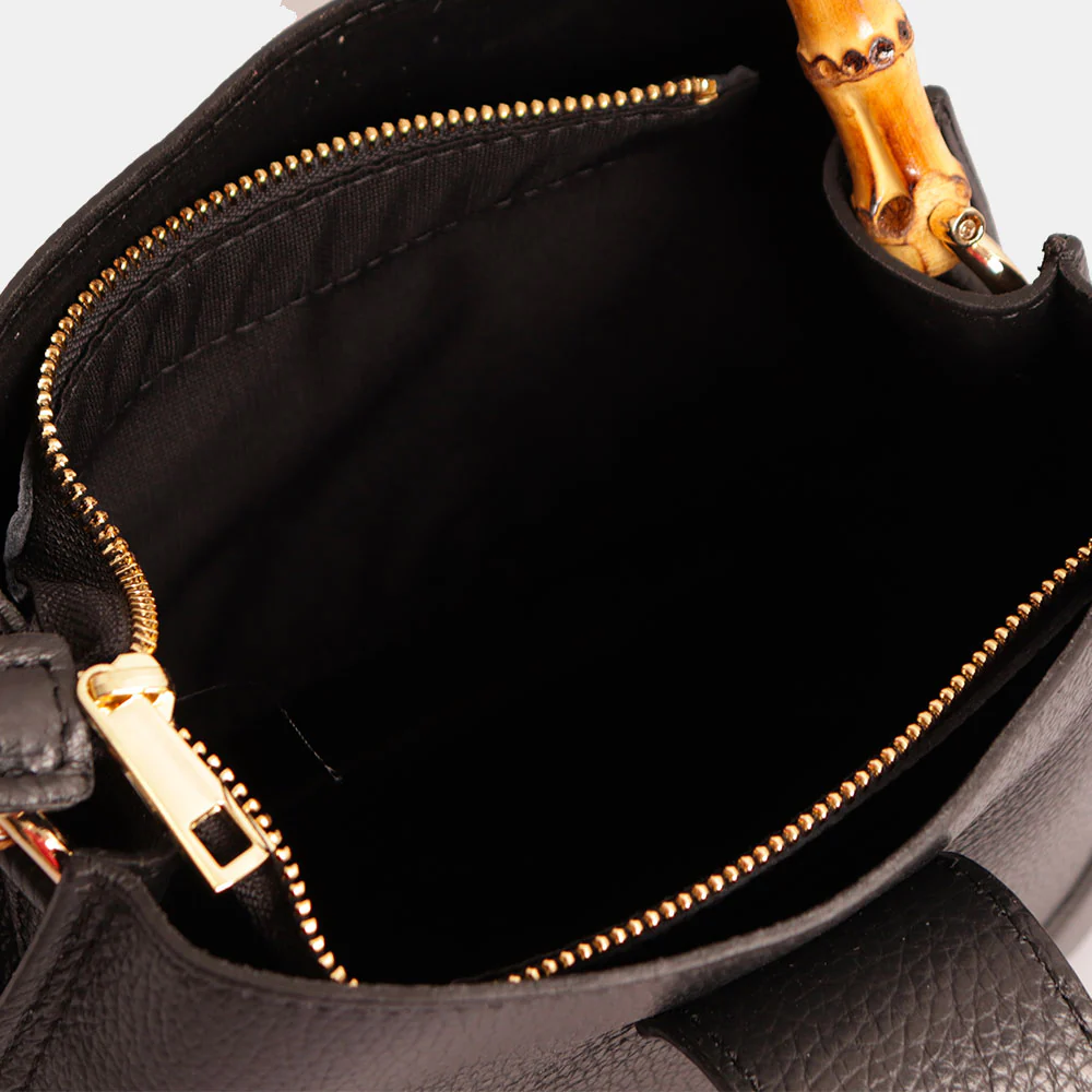 Borsa Secchiello Piccola VIAVERDI in Pelle Nera Made in Italy linea Volterra - Image 6