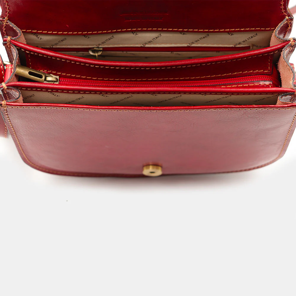 Borsa Tracolla VIAVERDI in Pelle Rossa Made in Italy linea Firenze - Image 9