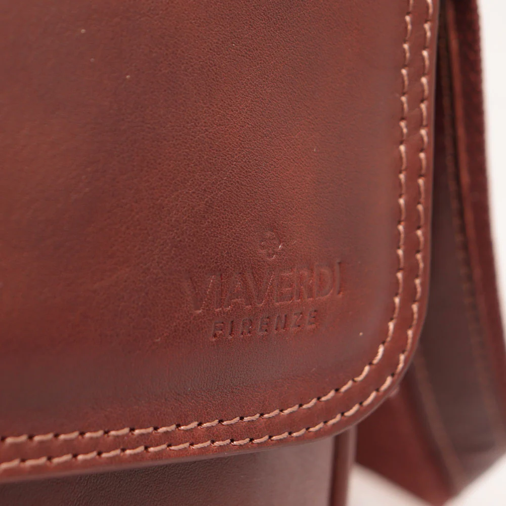 Borsello Uomo in Pelle Marrone con Patta VIAVERDI Made in Italy Linea Firenze - Image 9