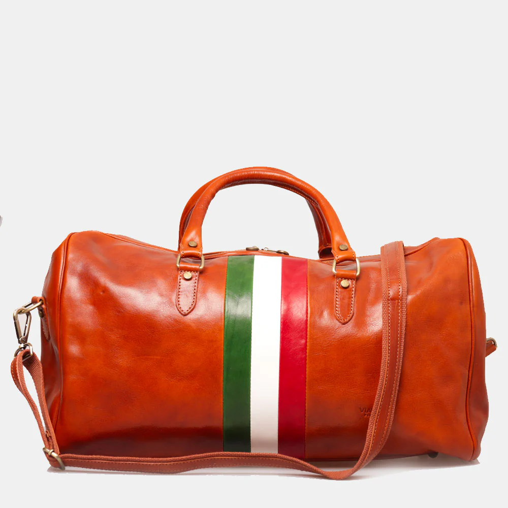 Borsone da Viaggio in Pelle color Cuoio VIAVERDI Made in Italy Linea Firenze - Image 3