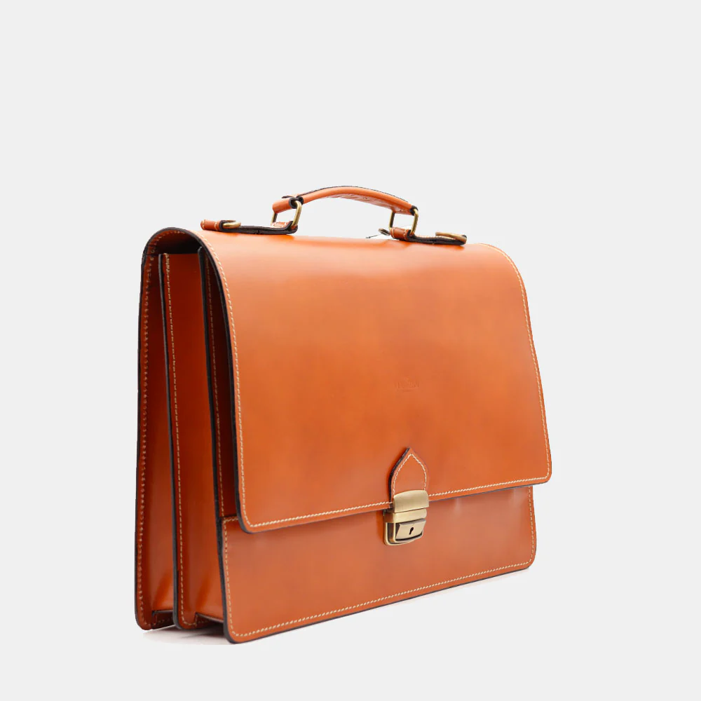 Cartella in Pelle color Cuoio VIAVERDI Made in Italy - 2 Soffietti porta Pc 15.6 - Image 4