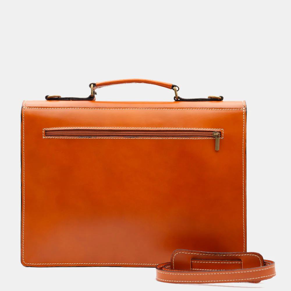 Cartella in Pelle color Cuoio VIAVERDI Made in Italy - 2 Soffietti porta Pc 15.6 - Image 5