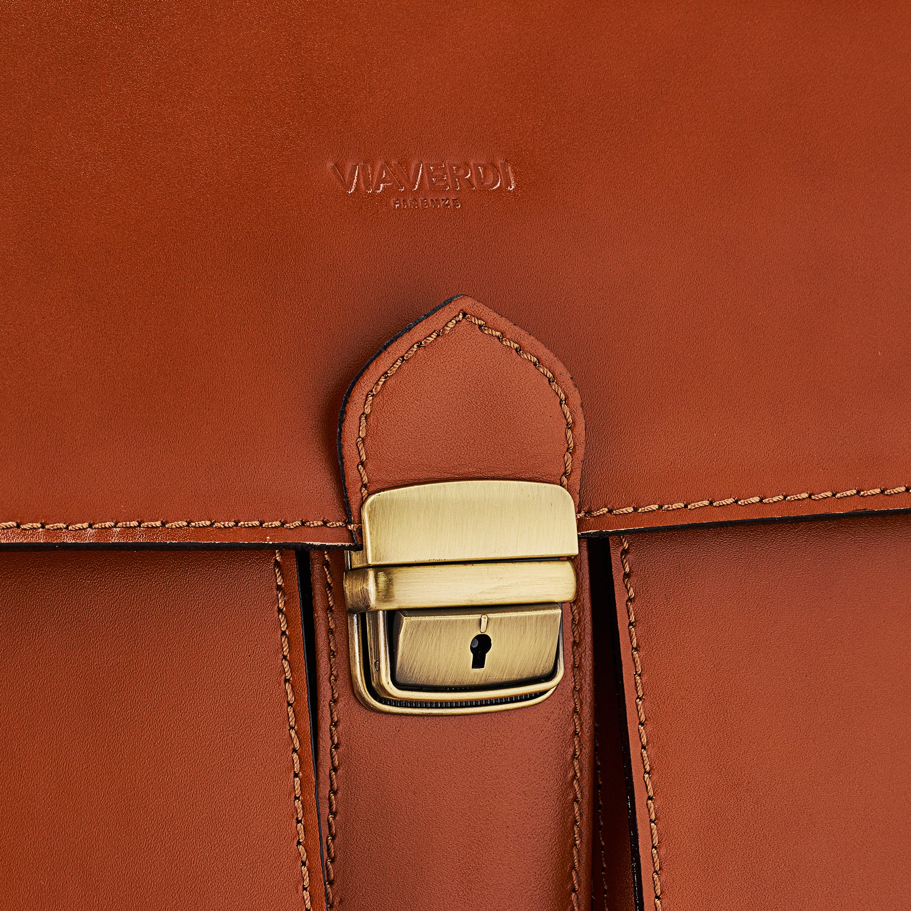 Cartella in Pelle color Cuoio VIAVERDI Made in Italy - 3 Soffietti Pc 15.6 - Image 4