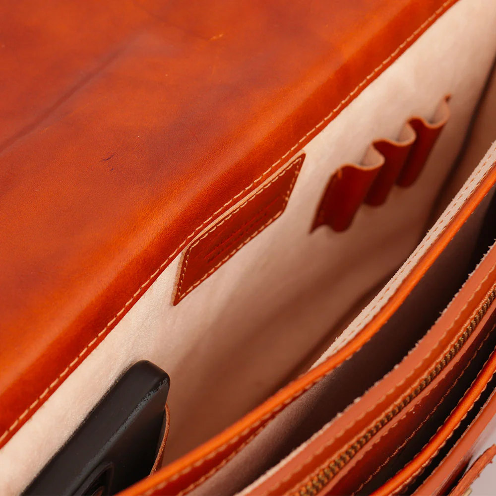Cartella in Pelle Color Cuoio VIAVERDI Made in Italy Linea Firenze a 3 Soffietti Pc 15.6 - Image 9