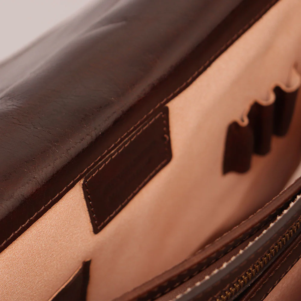 Cartella in Pelle Marrone VIAVERDI Made in Italy Linea Firenze a 3 Soffietti Pc 15.6 - Image 5