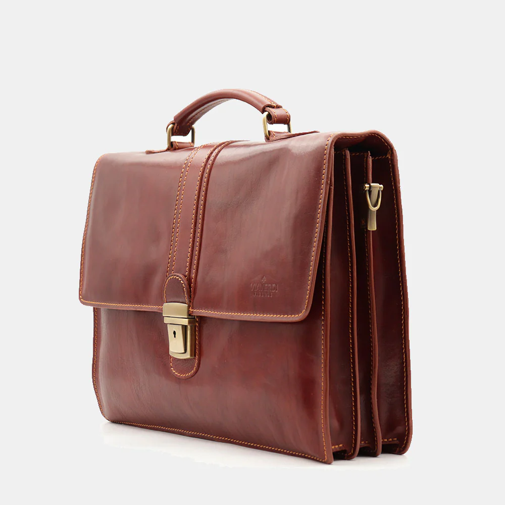 Cartella in Pelle Marrone VIAVERDI Made in Italy Linea Firenze a 3 Soffietti Pc 15.6 - Image 3