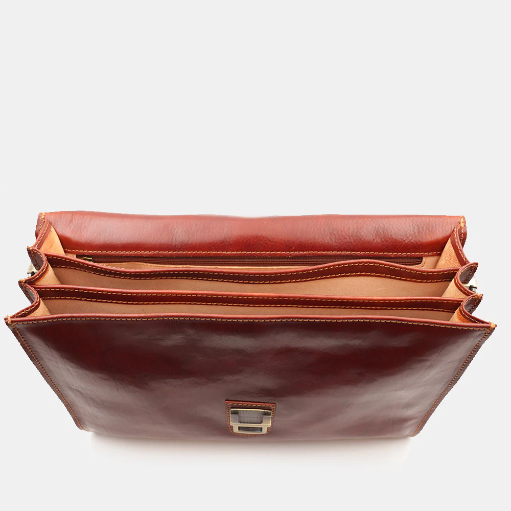 Cartella in Pelle Marrone VIAVERDI Made in Italy Linea Firenze a 3 Soffietti Pc 15.6 - Image 8