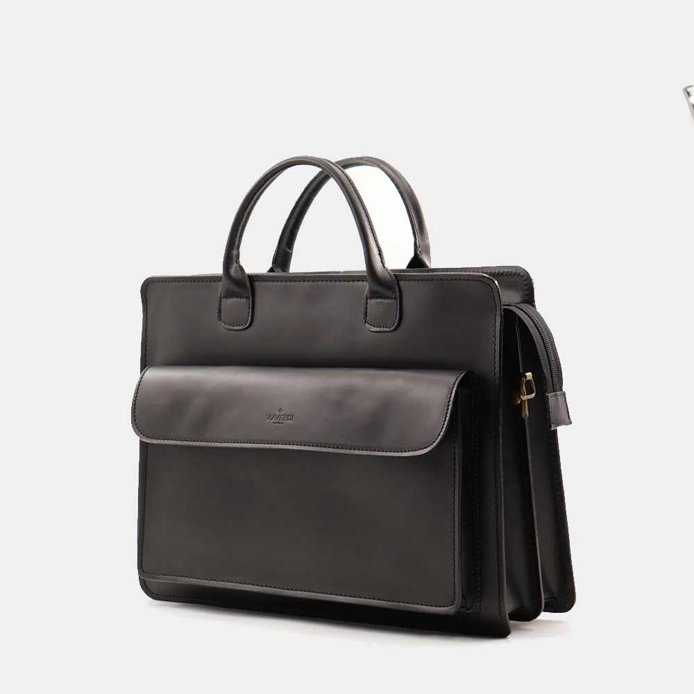 Cartella in Pelle Nera Doppio Manico VIAVERDI Made in Italy - 3 Soffietti Pc 15.6 - Image 3