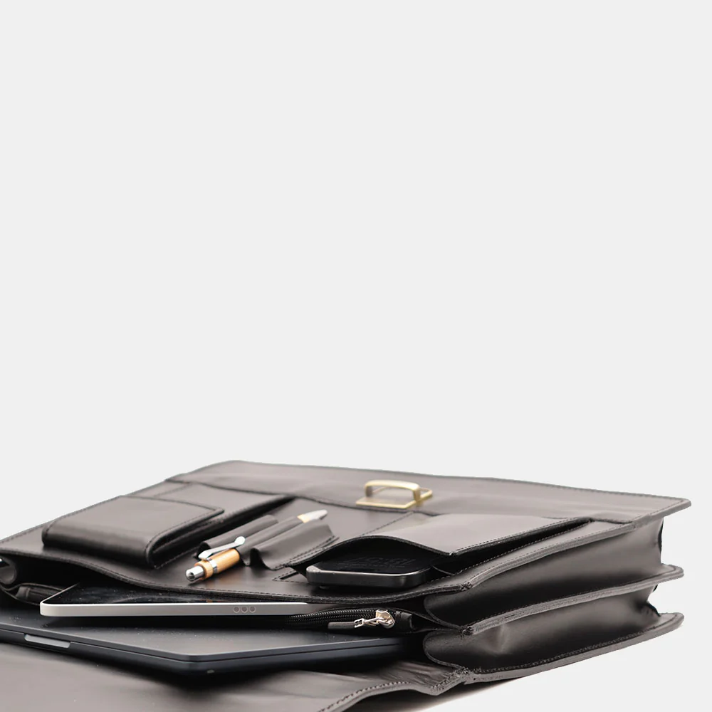 Cartella in Pelle Nera VIAVERDI Made in Italy - 2 Soffietti porta Pc 15.6 - Image 9