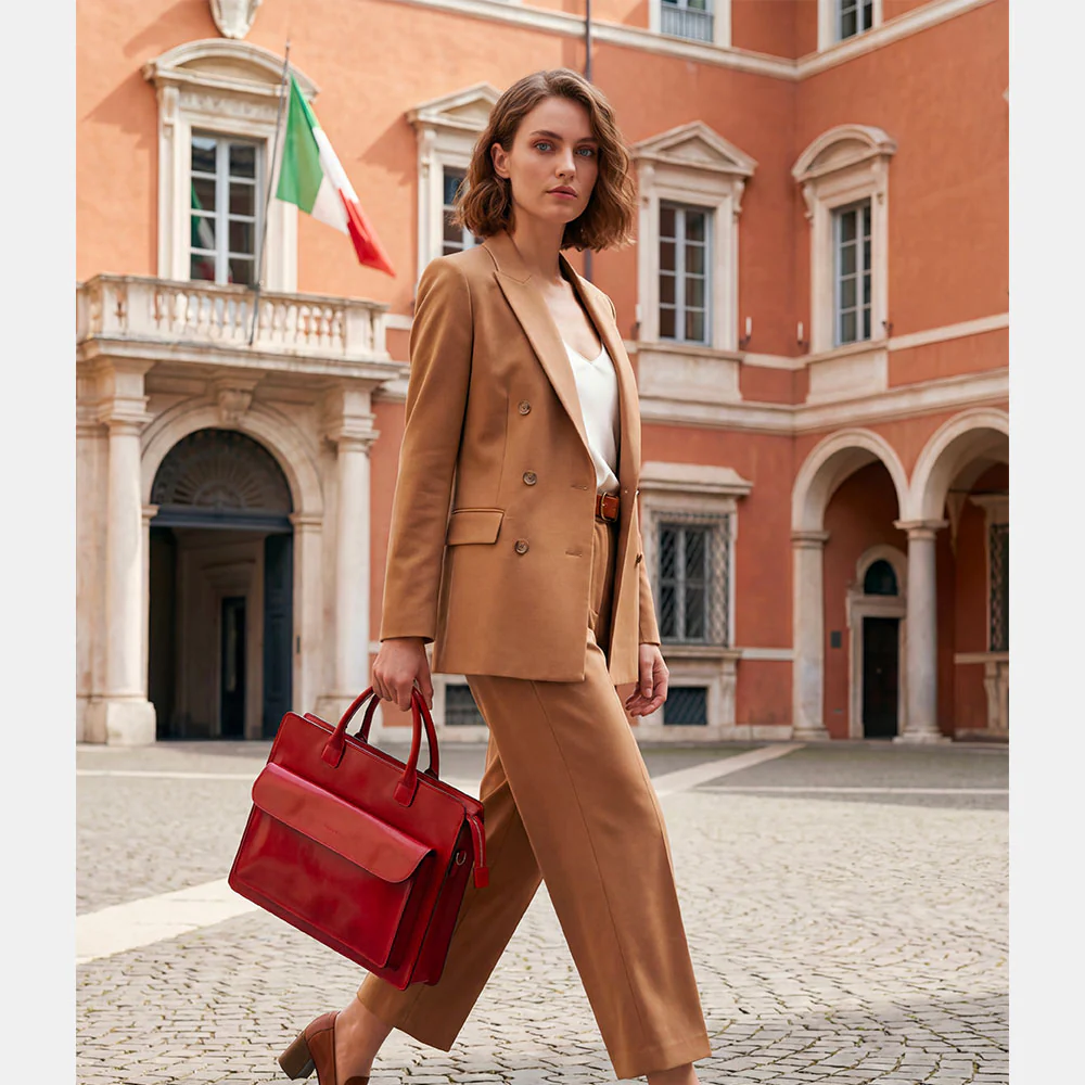 Cartella in Pelle Rossa Doppio Manico VIAVERDI Made in Italy - 3 Soffietti Pc 15.6 - Image 2