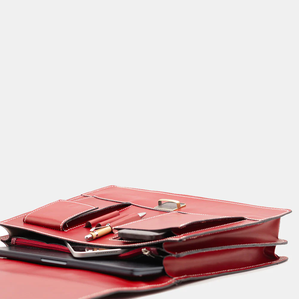 Cartella in Pelle Rossa VIAVERDI Made in Italy - 2 Soffietti porta Pc 15.6 - Image 11