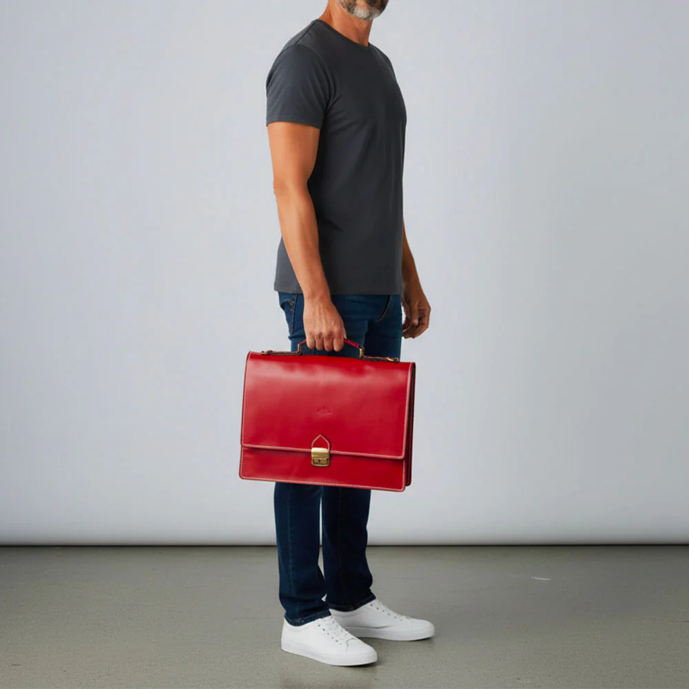 Cartella in Pelle Rossa VIAVERDI Made in Italy - 2 Soffietti porta Pc 15.6 - Image 3