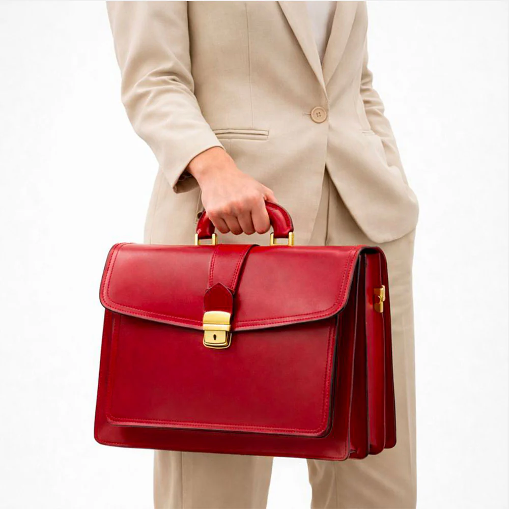 Cartella in Pelle Rossa VIAVERDI Made in Italy - 3 Soffietti Pc 15.6 - Image 4