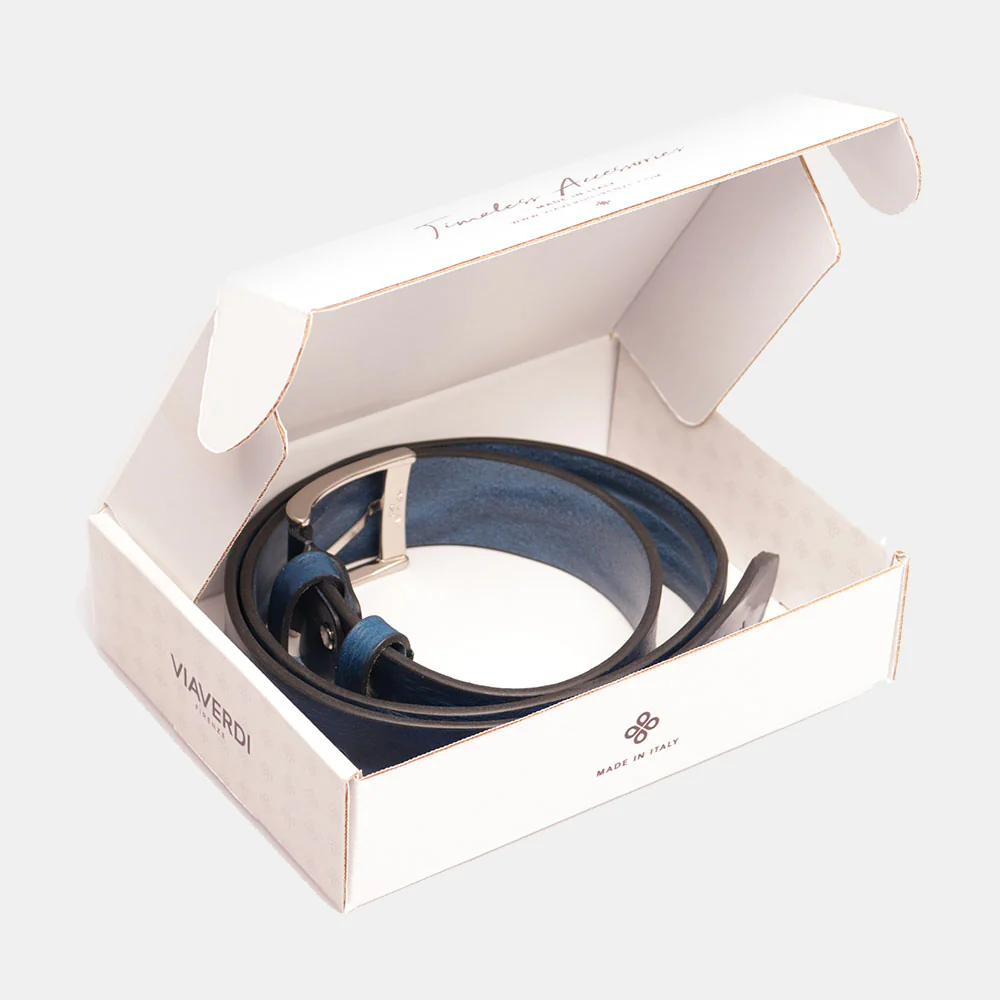 Cintura Uomo in Cuoio Blu VIAVERDI Made in Italy linea Firenze - Image 3