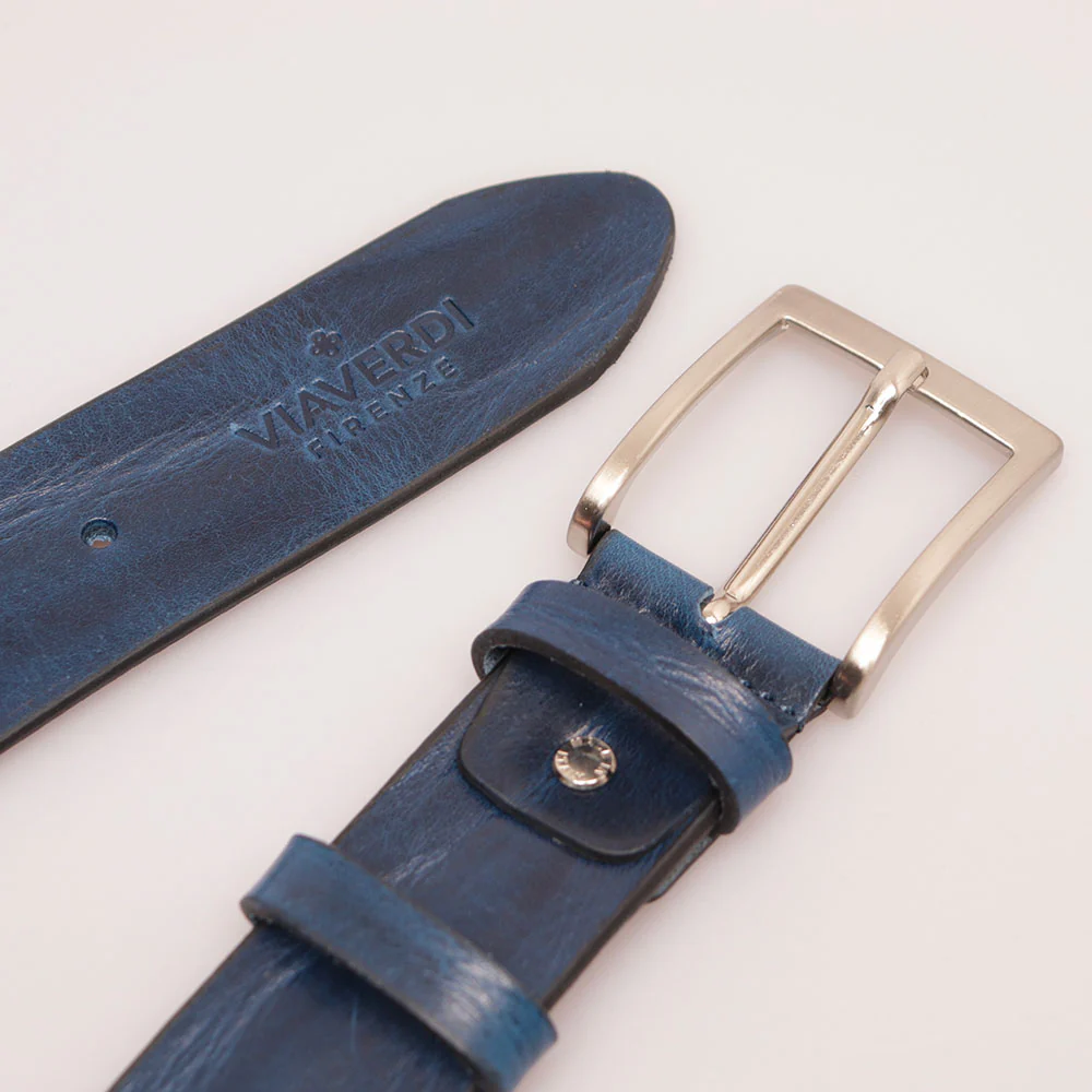 Cintura Uomo in Cuoio Blu VIAVERDI Made in Italy linea Firenze - Image 4