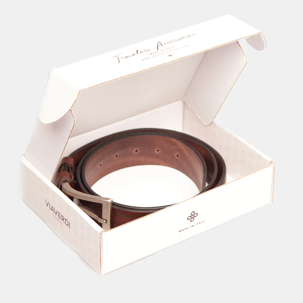 Cintura Uomo in Cuoio Marrone Scuro VIAVERDI Made in Italy linea Firenze - Image 3