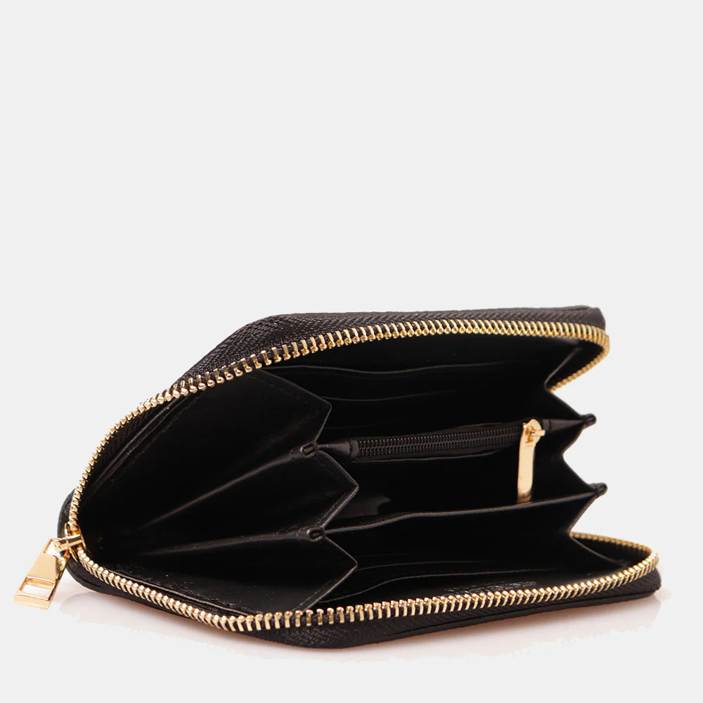Portafoglio Donna Piccolo Zip Around in Pelle Nero VIAVERDI Made in Italy - Image 4