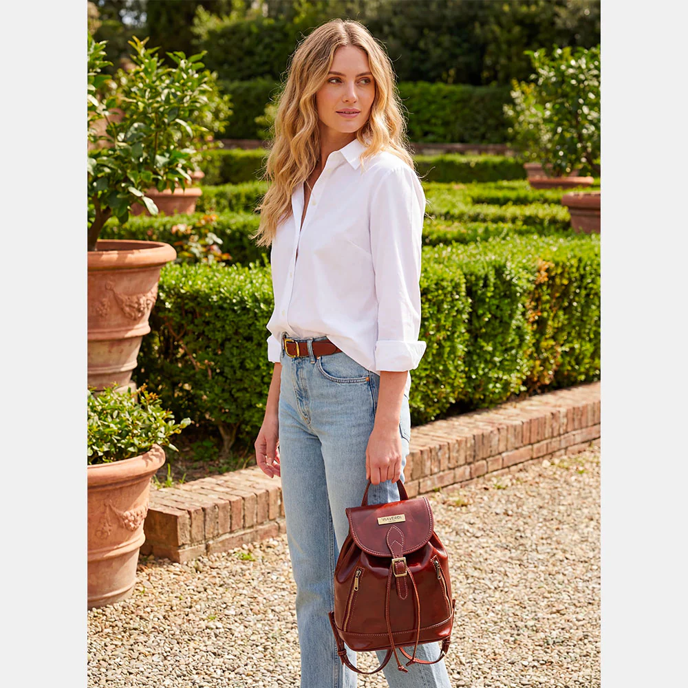 Zaino da Donna in Pelle Marrone VIAVERDI Made in Italy linea Firenze - Image 6