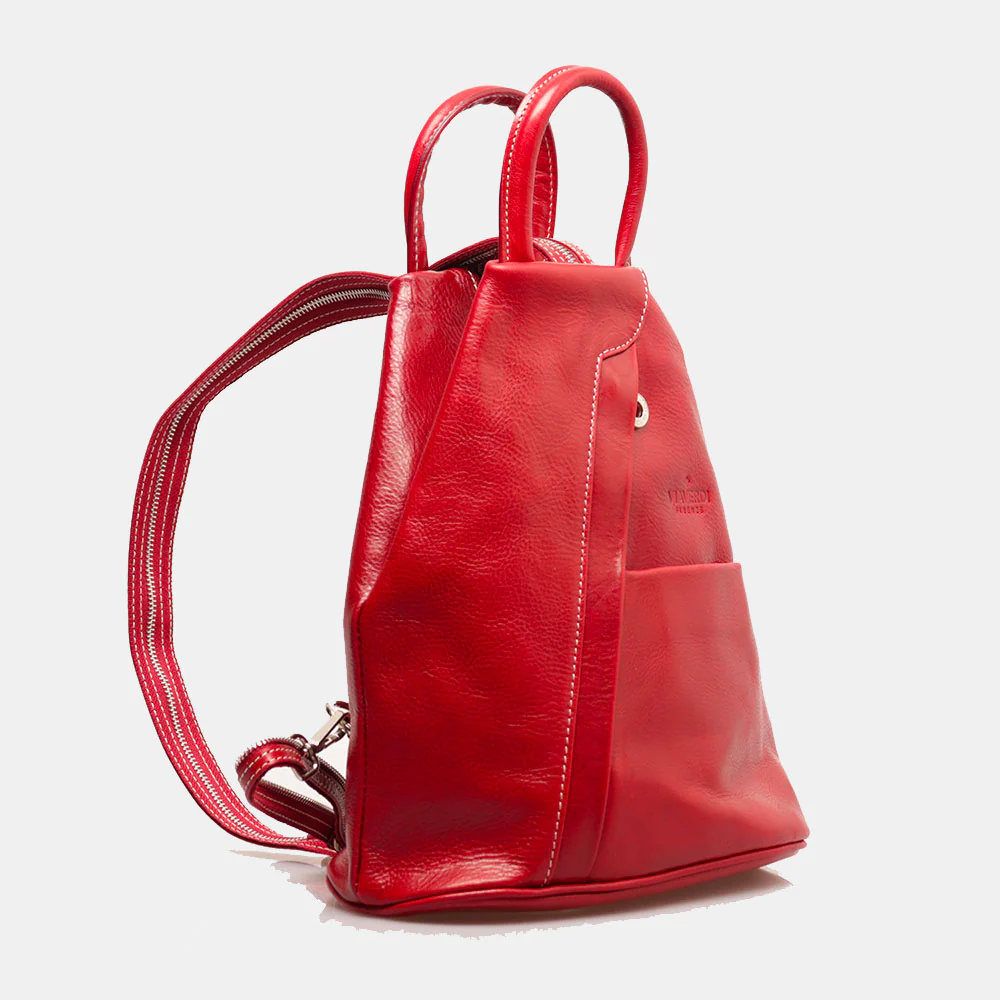 Zaino Donna VIAVERDI in Pelle Rosso Made in Italy linea Firenze - Image 4