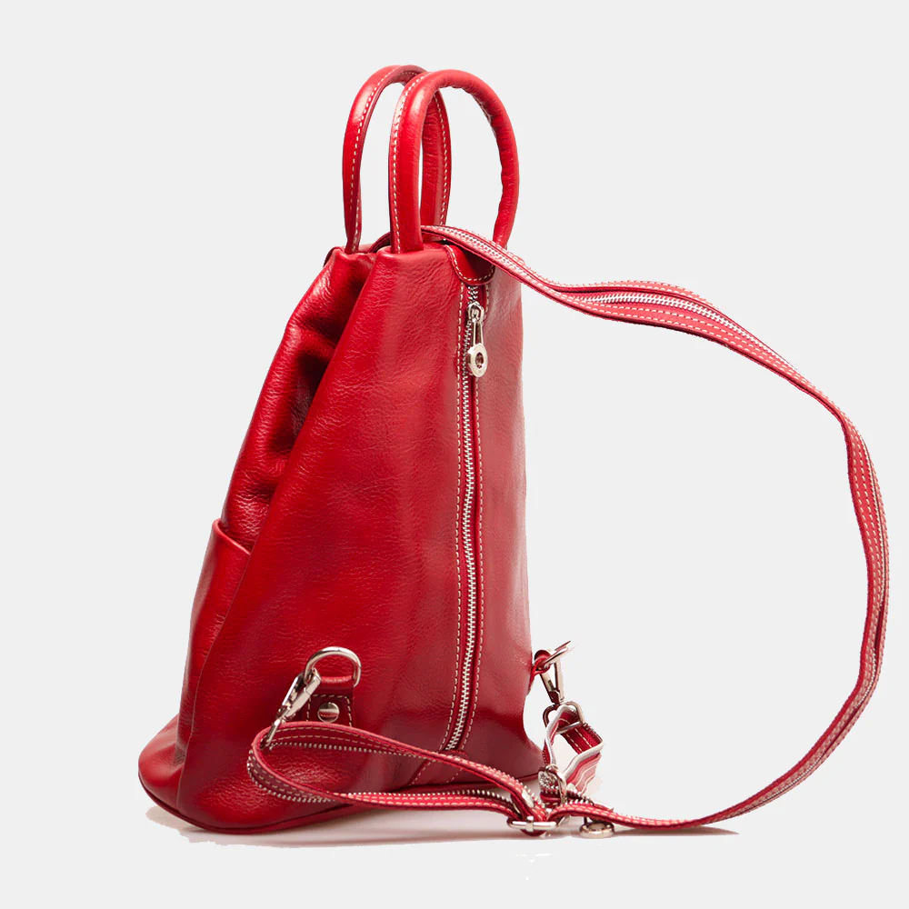 Zaino Donna VIAVERDI in Pelle Rosso Made in Italy linea Firenze - Image 5