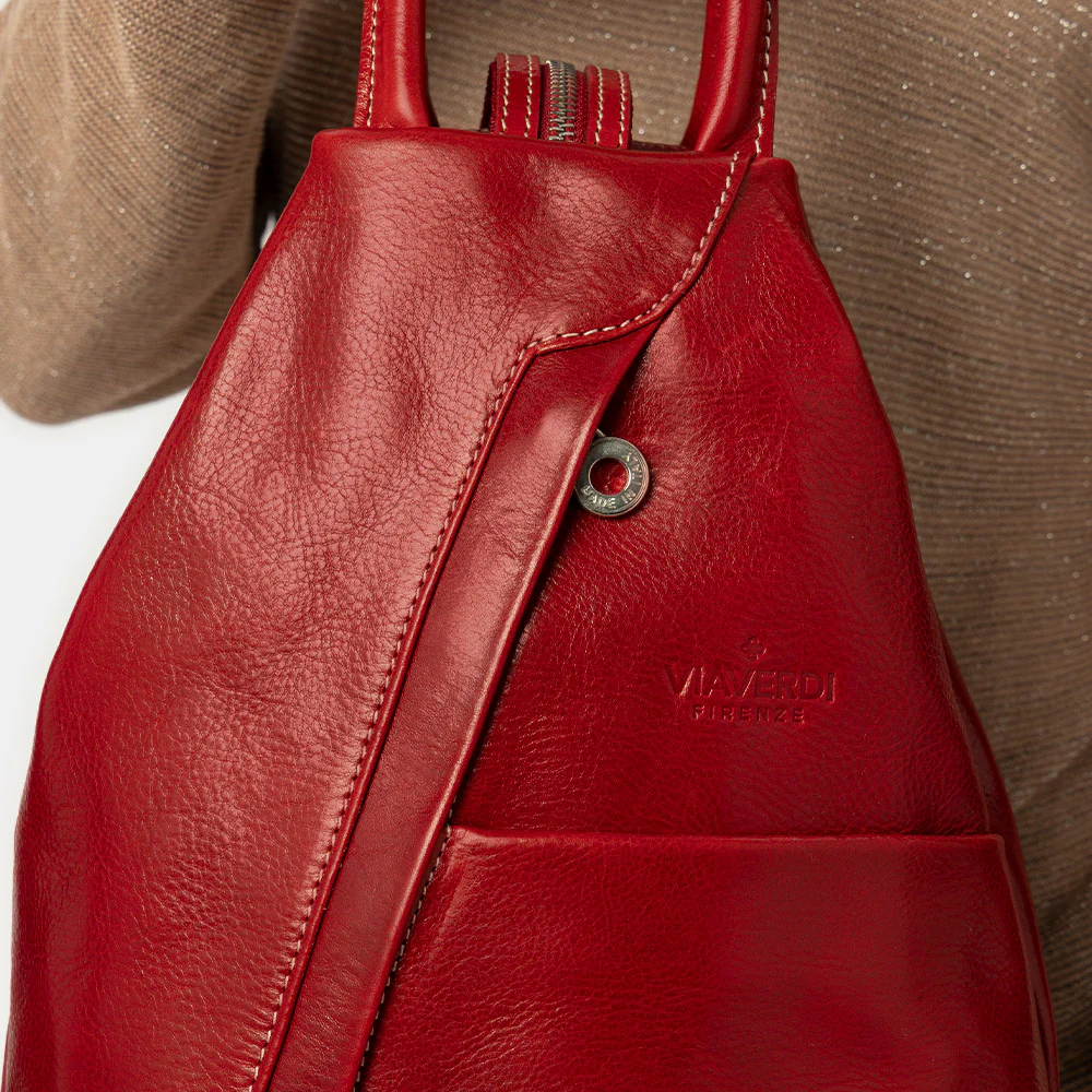 Zaino Donna VIAVERDI in Pelle Rosso Made in Italy linea Firenze - Image 7
