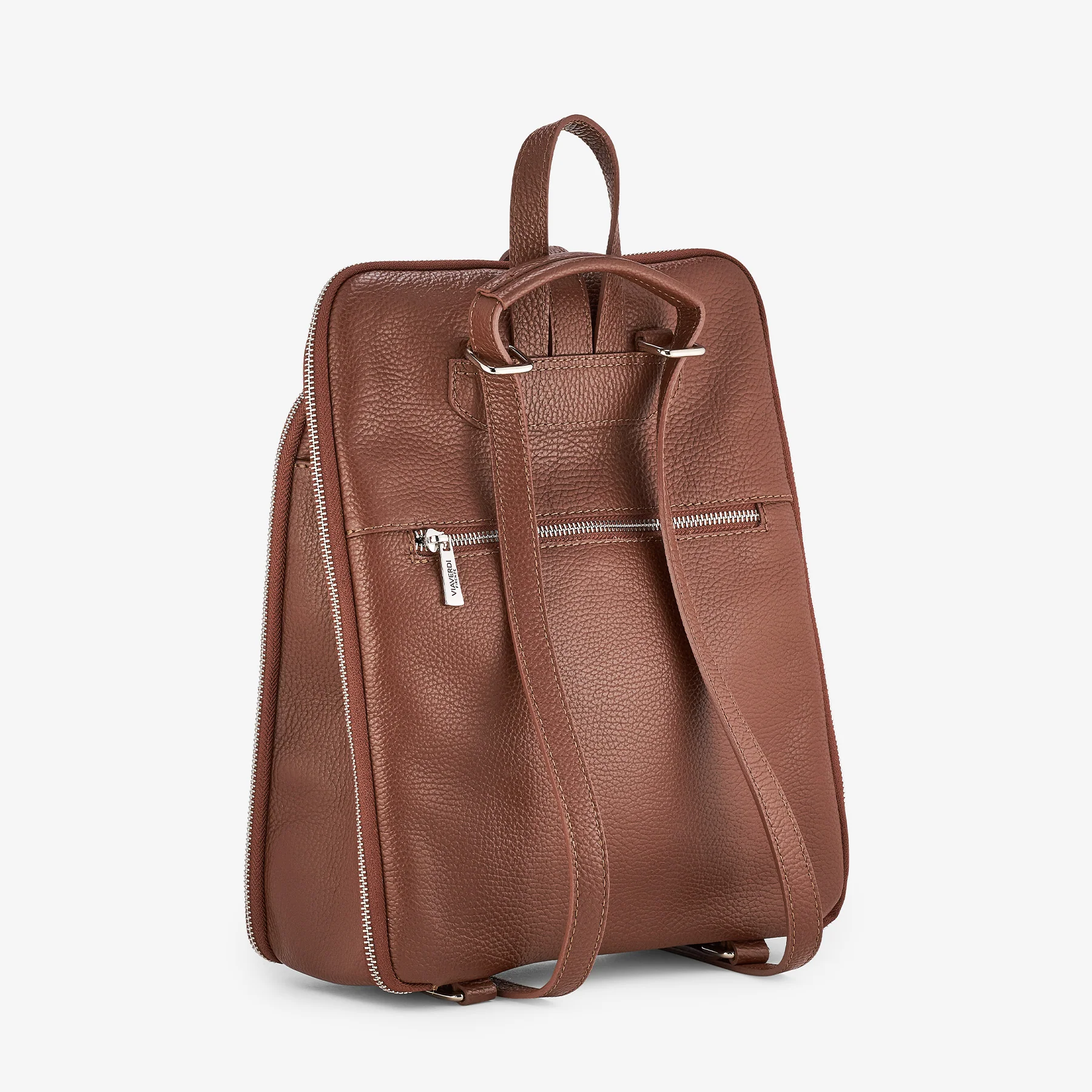 Zaino in Pelle Marrone Martellata VIAVERDI Made in Italy - Image 3